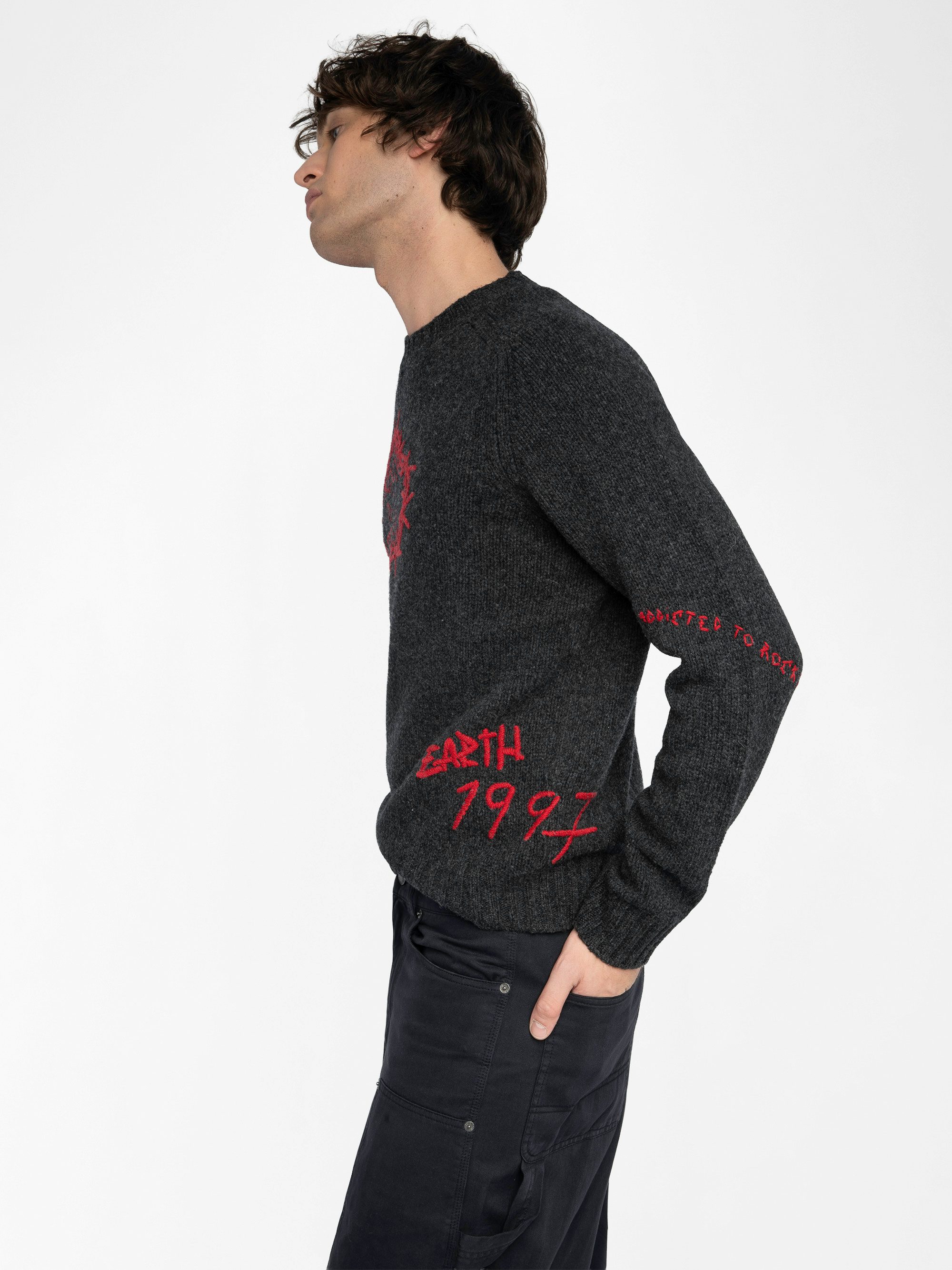 Jordan Jumper 100% Merino Wool - Round neck jumper with hand-made embroidery.